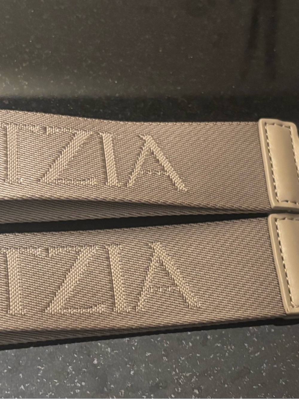 2 Aritzia Taupe Embroidered Logo Keychain Bag Purse Backpack Luggage Tag